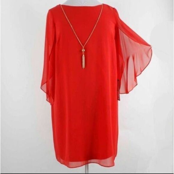 MSK Polyester Red Dress With 2 tone gold Chain Size 8 NWOT - Picture 6 of 10